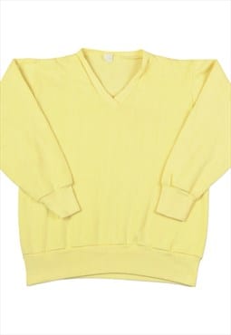 Vintage 80s V-Neck Sweatshirt Yellow Ladies Medium
