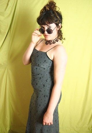 VINTAGE GREY PAISLEY PRINT SUMMER LONG DRESS
