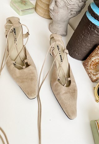 VINTAGE Y2K SUEDE LACE-UP PUMPS HEELS SHOES POINTY NOSE
