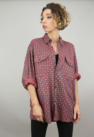 VINTAGE 80S 90S OVERSIZED LONG SLEEVE PATTERNED SHIRT