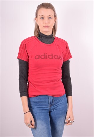 ADIDAS WOMENS VINTAGE T-SHIRT TOP SMALL RED 90S