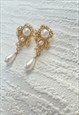 Gold Faux Pearl Organic Everyday Drop Delicate Earrings