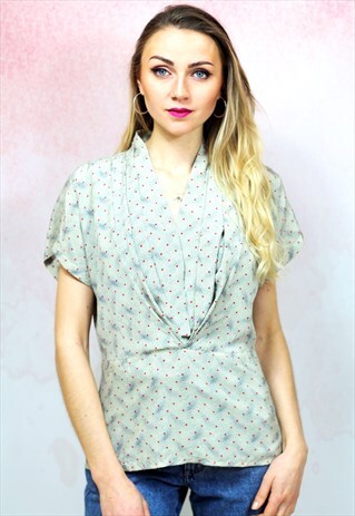 1980S VINTAGE CREAM BLOUSE WITH RED POLKA DOTS