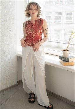 Vintage Y2K Red Abstract Print Top
