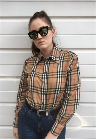 WOMENS VINTAGE 70S BURBERRY SHIRT NOVA CHECK POINTY COLLAR