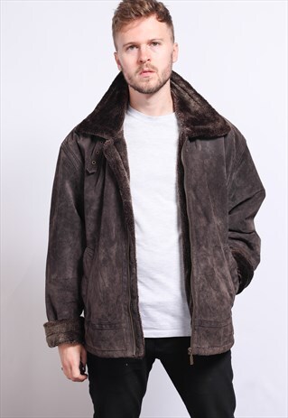 VINTAGE SUEDE AVIATOR FLEECE JACKET