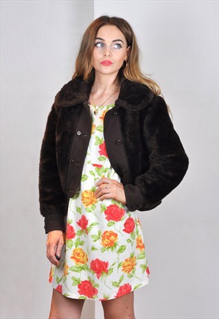 VINTAGE 90S BROWN CHUNKY FAUX FUR JACKET