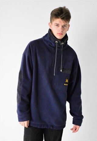 VINTAGE 90S BLUE MEN FLEECE SWEATSHIRT WITH CORDUROY COOLER