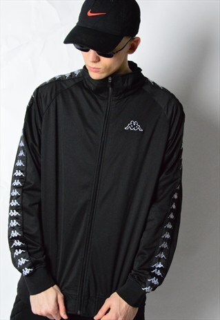 VINTAGE 90S BLACK MINIMALIST KAPPA SPORTS TRACK JACKET
