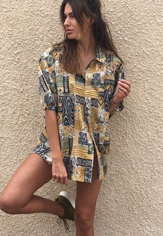 PATTERNED OVERSIZED RETRO VINTAGE UNISEX FESTIVAL SHIRT