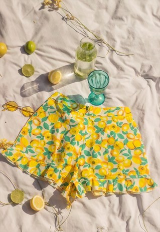 LEMON PRINT COTTON SHORTS WITH FRILL HEM