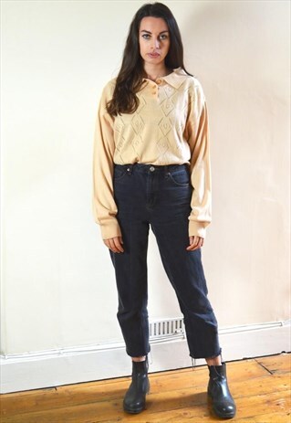 90S VINTAGE BROWN COLLARED KNIT JUMPER