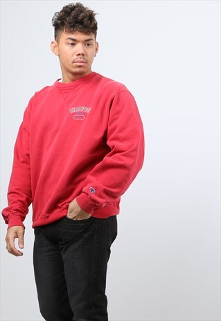 VINTAGE CHAMPION LARGE RED EMBROIDERED LOGO SWEATSHIRT