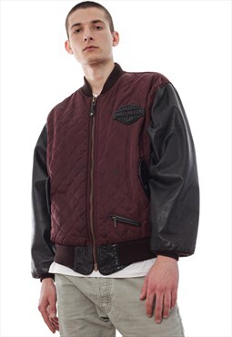 Vintage HARLEY DAVIDSON Bomber Varsity Jacket Leather Quilt