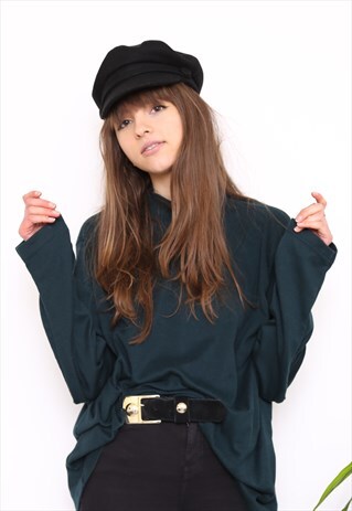 VINTAGE 90S GREEN BROWN POLO HIGH TURTLE NECK TOP