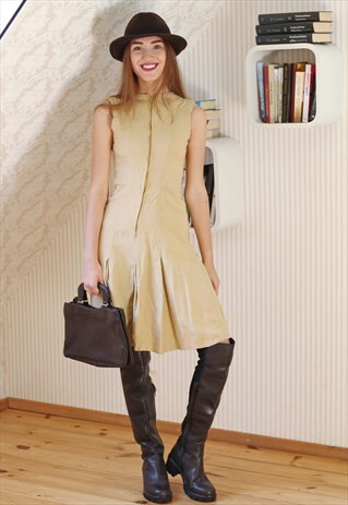 BEIGE LINEN SLEEVELESS VINTAGE DRESS