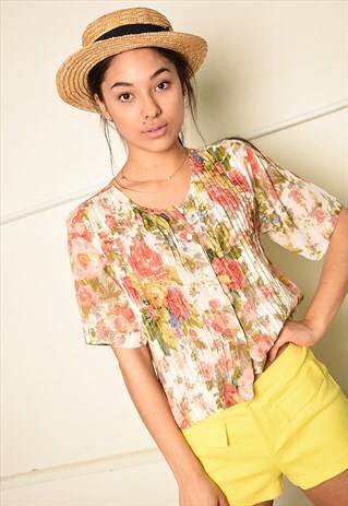 90'S RETRO FLORAL PRINT PARIS CHIC FESTIVAL BLOUSE TOP