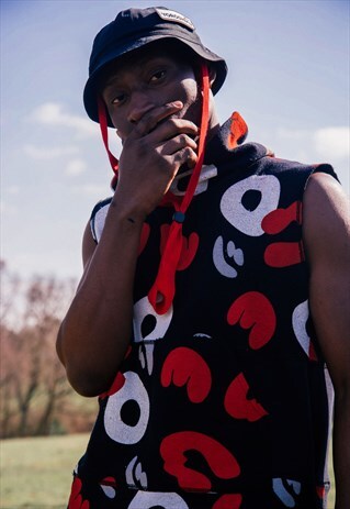 CAMOUFLAGE LOOPBACK SLEEVELESS HOODIE POWERCAMO BLACK RED