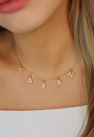 PERSONALISED NAME CRYSTAL 14K GOLD PLATED CUSTOM NECKLACE