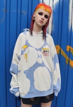 Clouds print hoodie drop shoulder sky pullover white blue