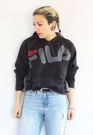 VINTAGE 1990S FILA BLACK HOODIE SWEATSHIRT
