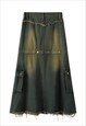 DETACHABLE DENIM SKIRT MAXI UTILITY JEAN SKIRT IN ACID GREEN