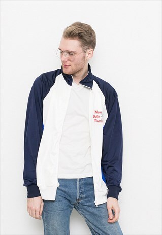 VINTAGE 90S TRACK JACKET WINDBREAKER BLUE WHITE ZIP-UP