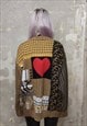 HEART PATTERN SWEATER LOVE VINTAGE CABLE KNIT JUMPER BROWN