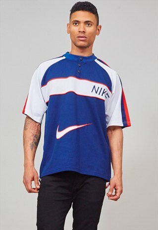 VINTAGE 80'S OVERSIZED BLUE AND WHITE MESH NIKE T-SHIRT