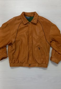 90's Leather Bomber Jacket Tan Brown 