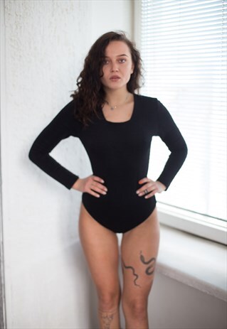 VINTAGE 80'S BLACK STRETCHY RIBBED BODYSUIT