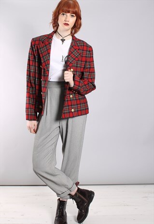 VINTAGE 80S TARTAN CHECK BLAZER JACKET