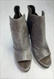 SARRIS OPEN TOE BOOTS GREY HEELS LEATHER