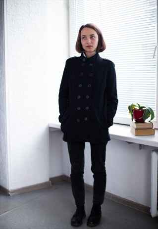 VINTAGE 90'S BLACK COTTON DOUBLE BREASTED JACKET
