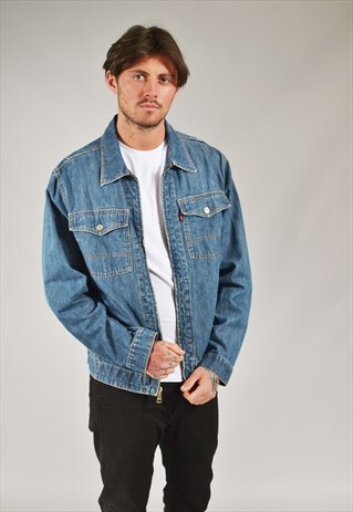 VINTAGE LEVI'S ZIP UP DENIM JACKET MID BLUE