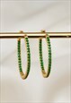 THIN HOOP EARRINGS WITH EMERALD GREEN STONES