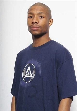 VINTAGE ADIDAS BIG LOGO T-SHIRT NAVY BLUE