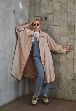 VINTAGE OVERSIZED SHOULDER LONG LIGHT WOMENS COAT IN PASTEL