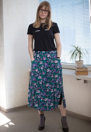 VINTAGE 80'S MIDI MULTICOLOUR PATTERNED SKIRT