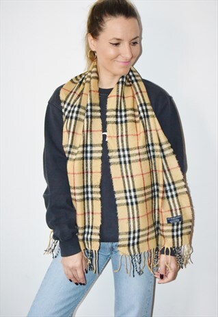 RARE VINTAGE BEIGE CLASSIC BURBERRY SCARF MADE IN ENGLAND