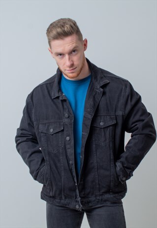 VINTAGE DENIM JACKET IN BLACK LARGE