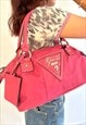 Y2K 00S GUESS HOT PINK NYLON SHOULDER BAG & LUGGAGE TAG