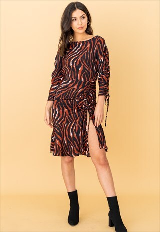 ZEBRA PRINT RUCHED MINI DRESS