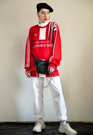 80S VINTAGE ADIDAS ORIGINALS FOOTBALL RED SHIRT . UNISEX