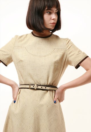 80S VINTAGE MIDI LENGTH SHORT SLEEVE LINEN DRESS 981