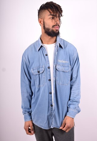 DIESEL MENS VINTAGE DENIM SHIRT LARGE BLUE 90'S