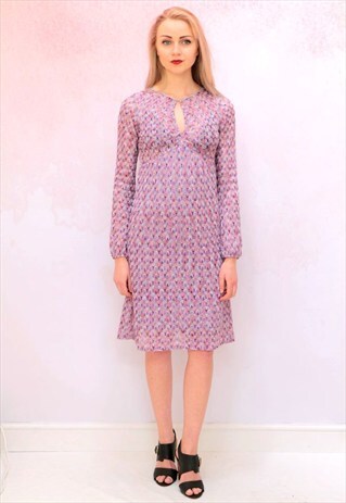 1970S VINTAGE PURPLE MIDI DRESS WITH COLOURFUL FLECKS