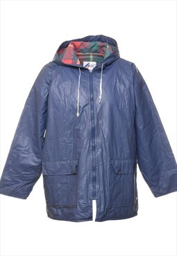 Vintage Navy & Tartan Lined Raincoat - M