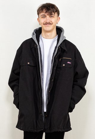 VINTAGE 90'S MEN HOODED DICKIES JACKET IN BLACK