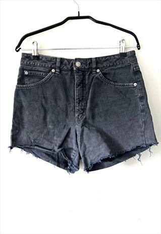 EDWIN JEANS WASHED BLACK DENIM CUT OFF SHORTS S